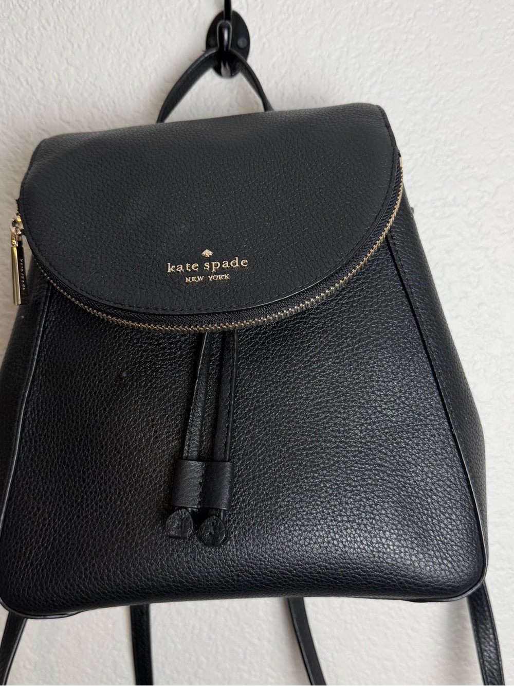 Black Leather Kate Spade Leila Medium Flap Backpack